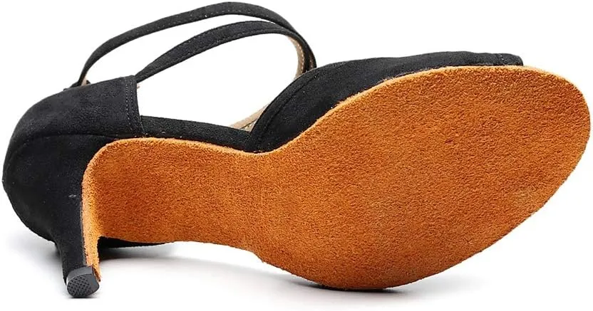 TDA Women's Peep Toe Cut-out Suede Salsa Tango Ballroom Latin Modern Dance Stiletto Heel Shoes