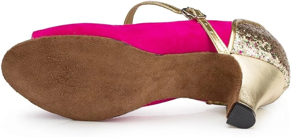 TDA Womens Peep Toe Mary Janes Suede Latin Modern Salsa Tango Ballroom Wedding Dance Shoes