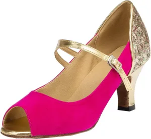 TDA Womens Peep Toe Mary Janes Suede Latin Modern Salsa Tango Ballroom Wedding Dance Shoes