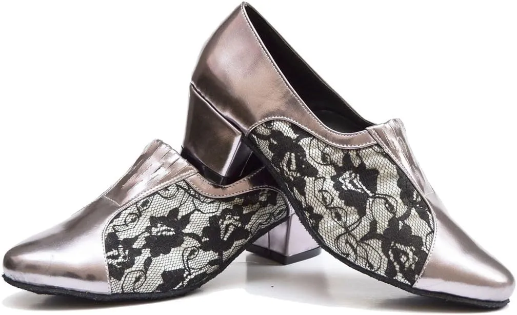 TDA Women's SM1896 Comfort Chunky Heel Lace Leather Salsa Tango Ballroom Latin Modern Dance Shoes