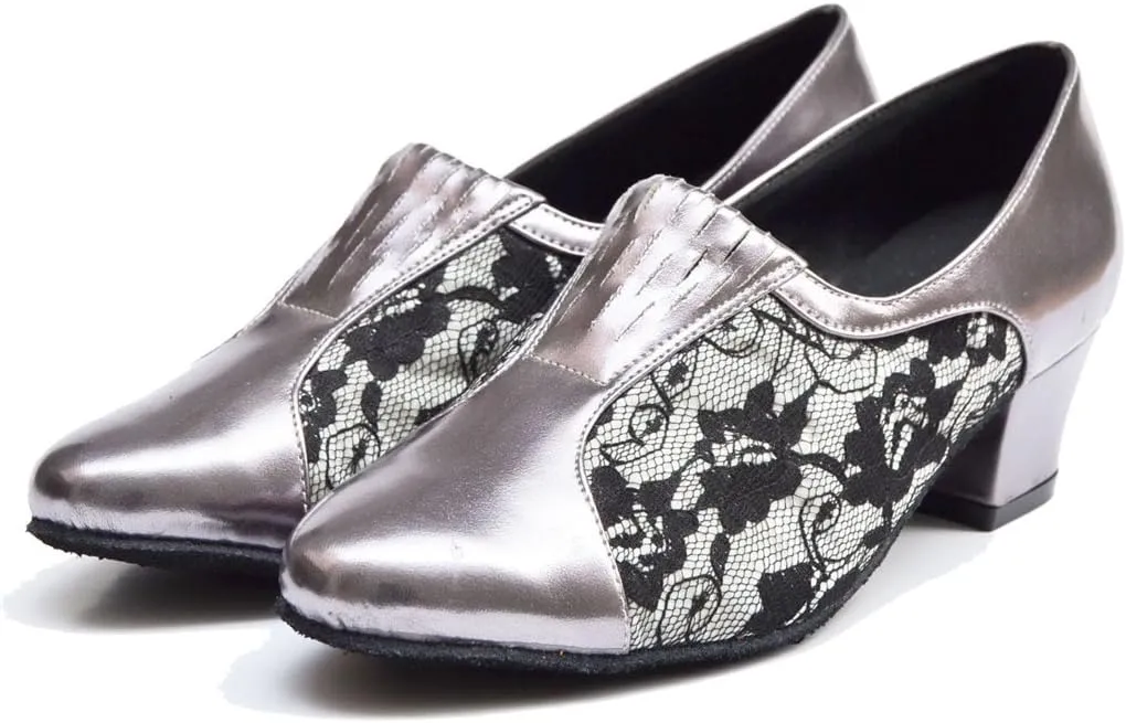 TDA Women's SM1896 Comfort Chunky Heel Lace Leather Salsa Tango Ballroom Latin Modern Dance Shoes