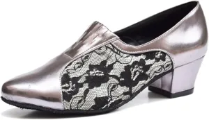 TDA Women's SM1896 Comfort Chunky Heel Lace Leather Salsa Tango Ballroom Latin Modern Dance Shoes