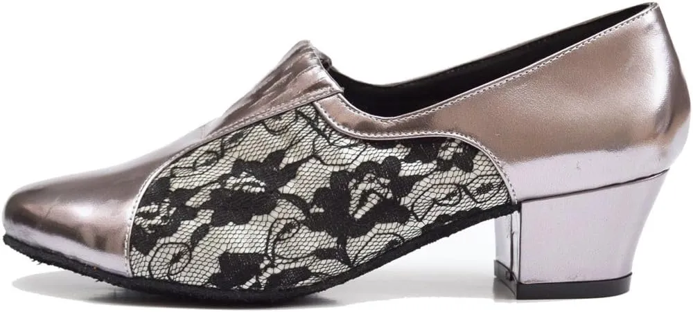 TDA Women's SM1896 Comfort Chunky Heel Lace Leather Salsa Tango Ballroom Latin Modern Dance Shoes