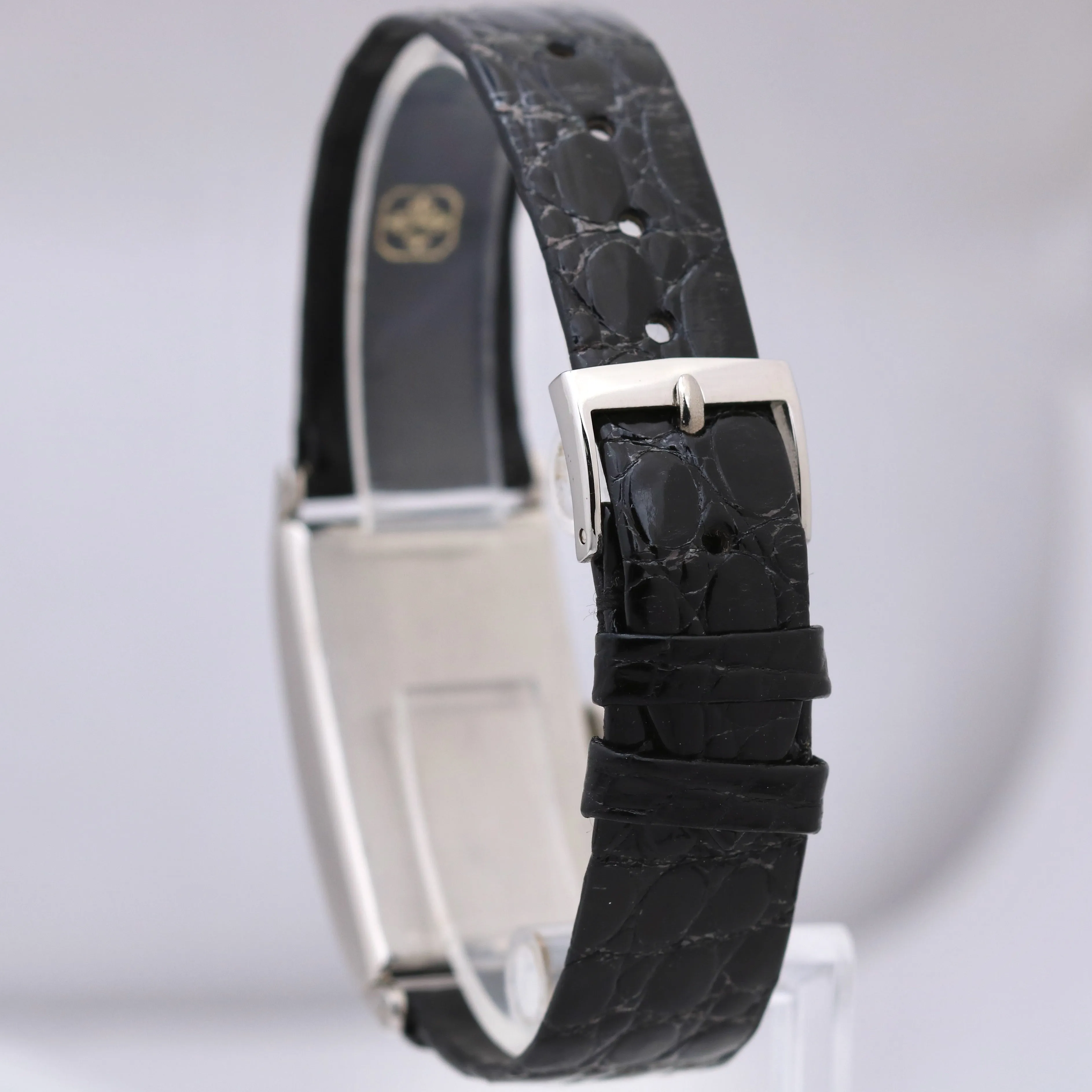 VINTAGE Patek Philippe Tegolino 425 PLATINUM Rectangle Silver Leather Watch