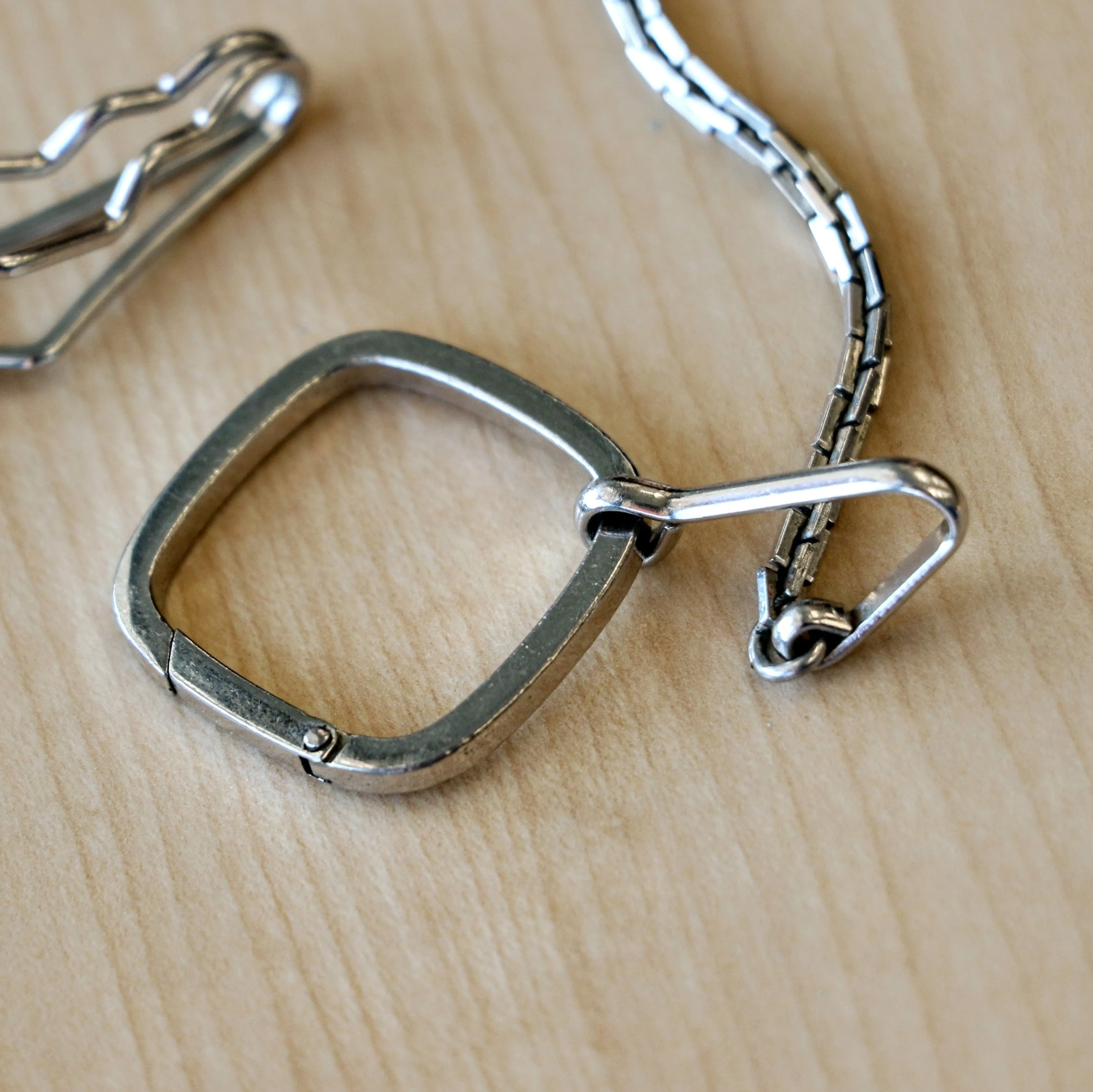 Vintage SWANK Pocket Watch Chain Fancy Silver Tone Square Link with Square Fob