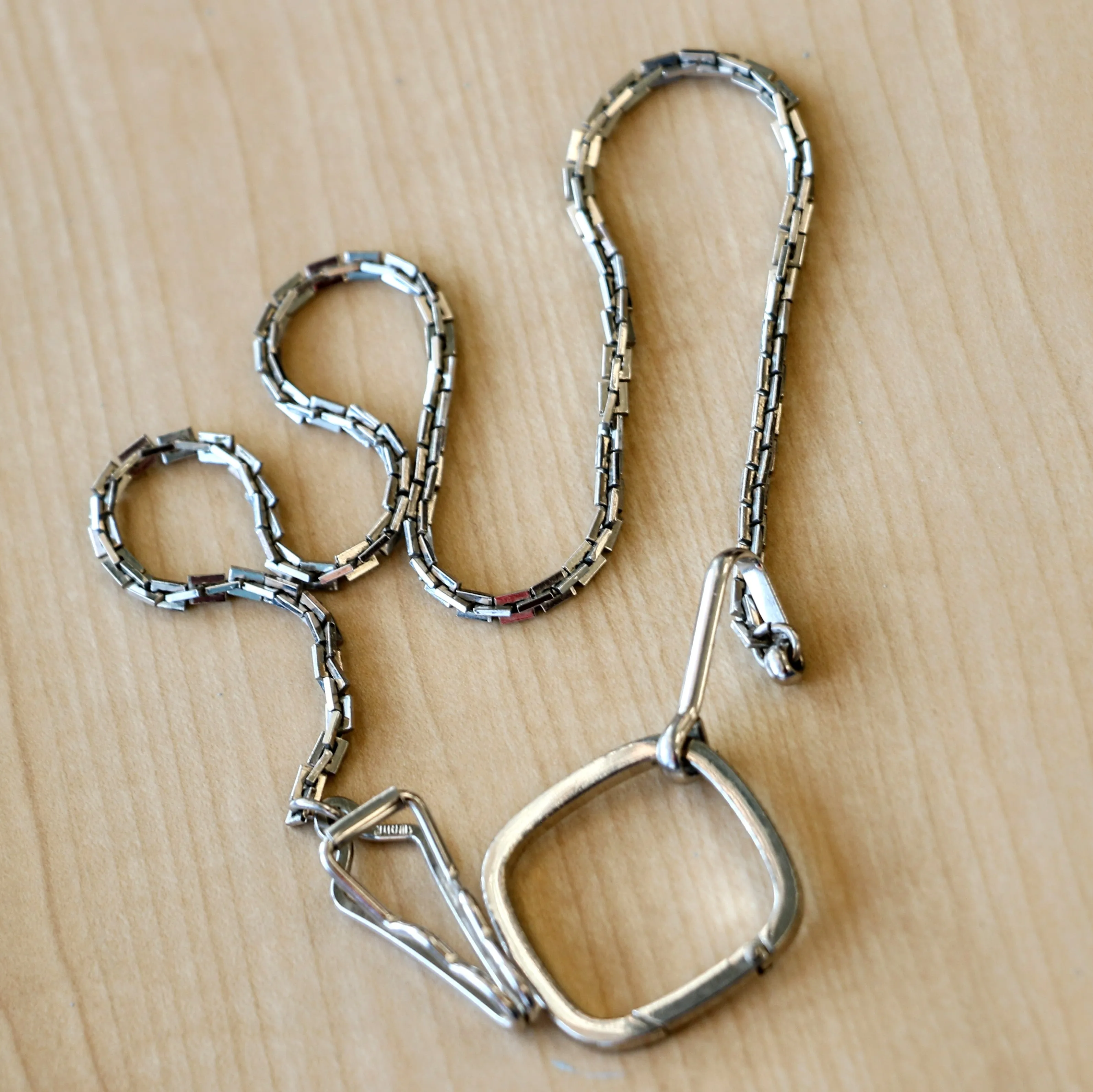 Vintage SWANK Pocket Watch Chain Fancy Silver Tone Square Link with Square Fob