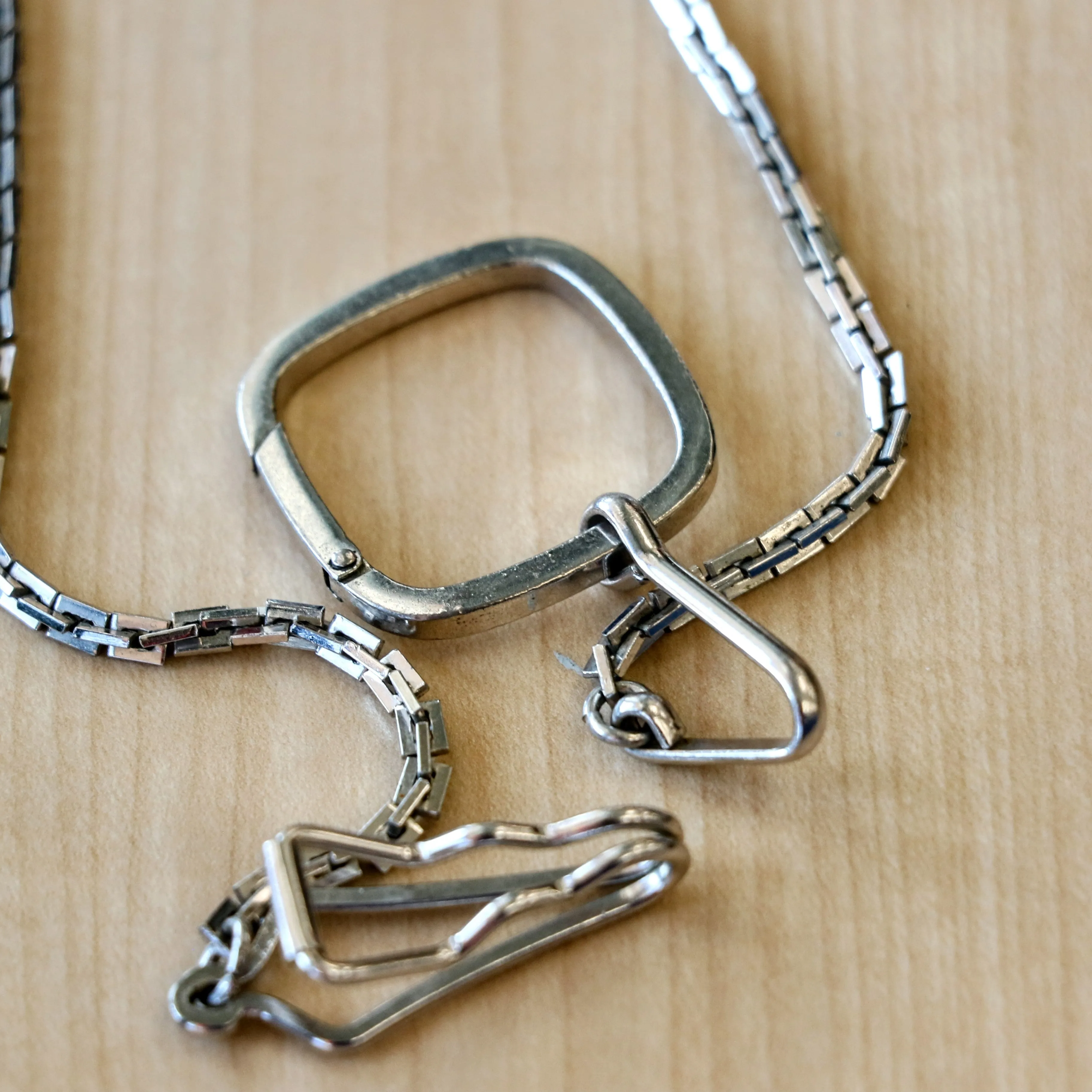 Vintage SWANK Pocket Watch Chain Fancy Silver Tone Square Link with Square Fob