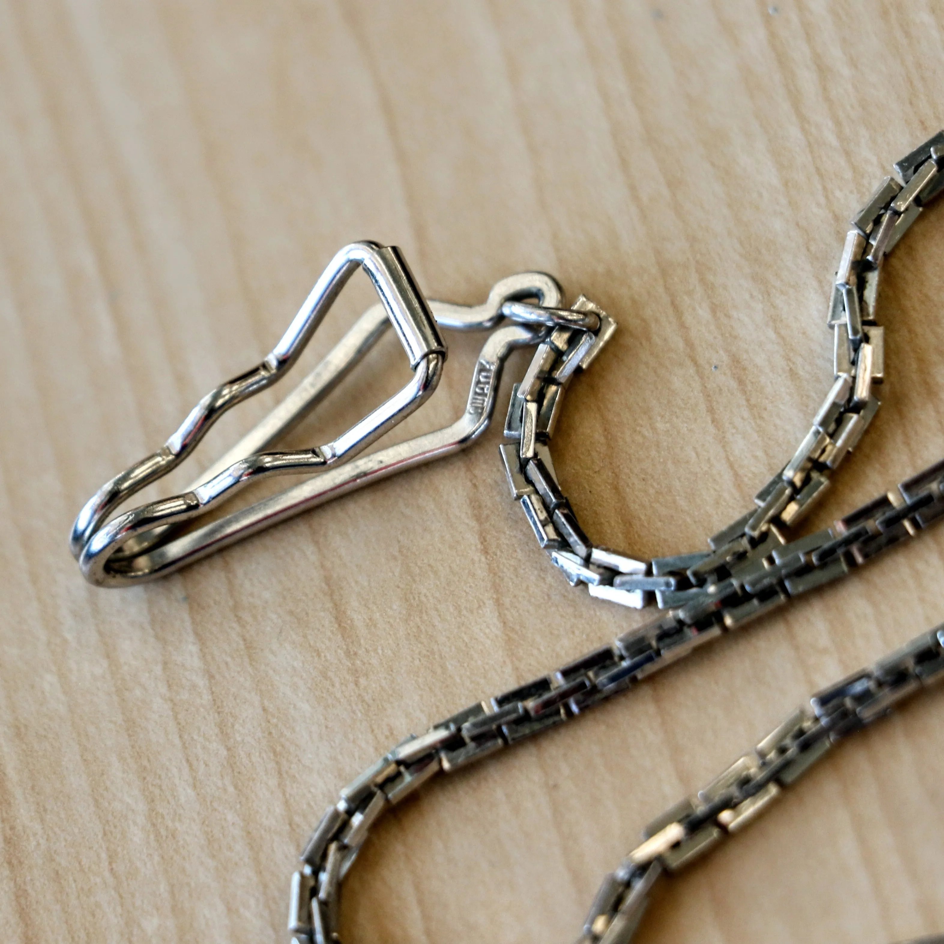Vintage SWANK Pocket Watch Chain Fancy Silver Tone Square Link with Square Fob