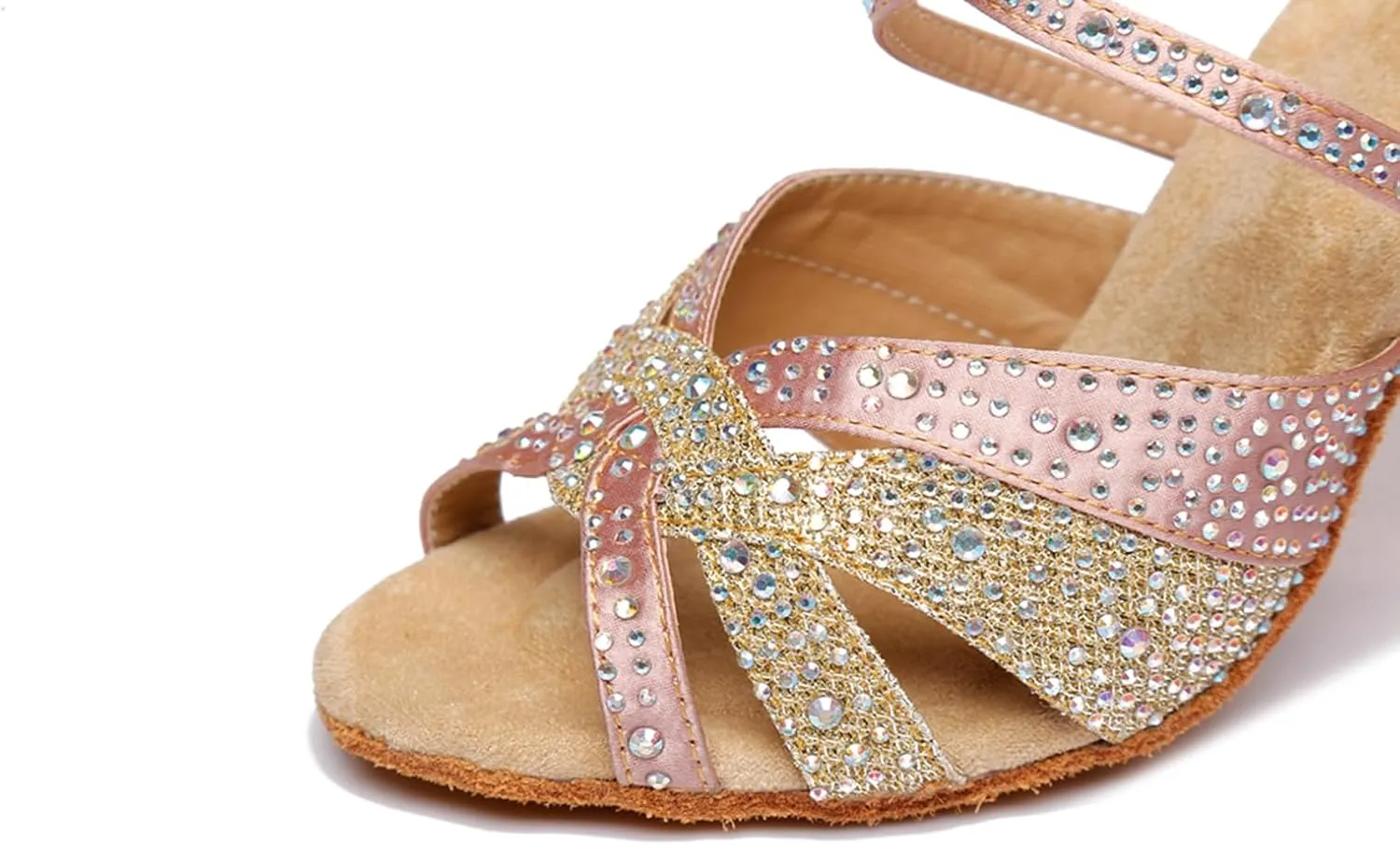 Women's Sparkle Rhinestones Peep Toe Satin Ballroom Modern Tango Party Wedding Performence Professional Dance Shoes