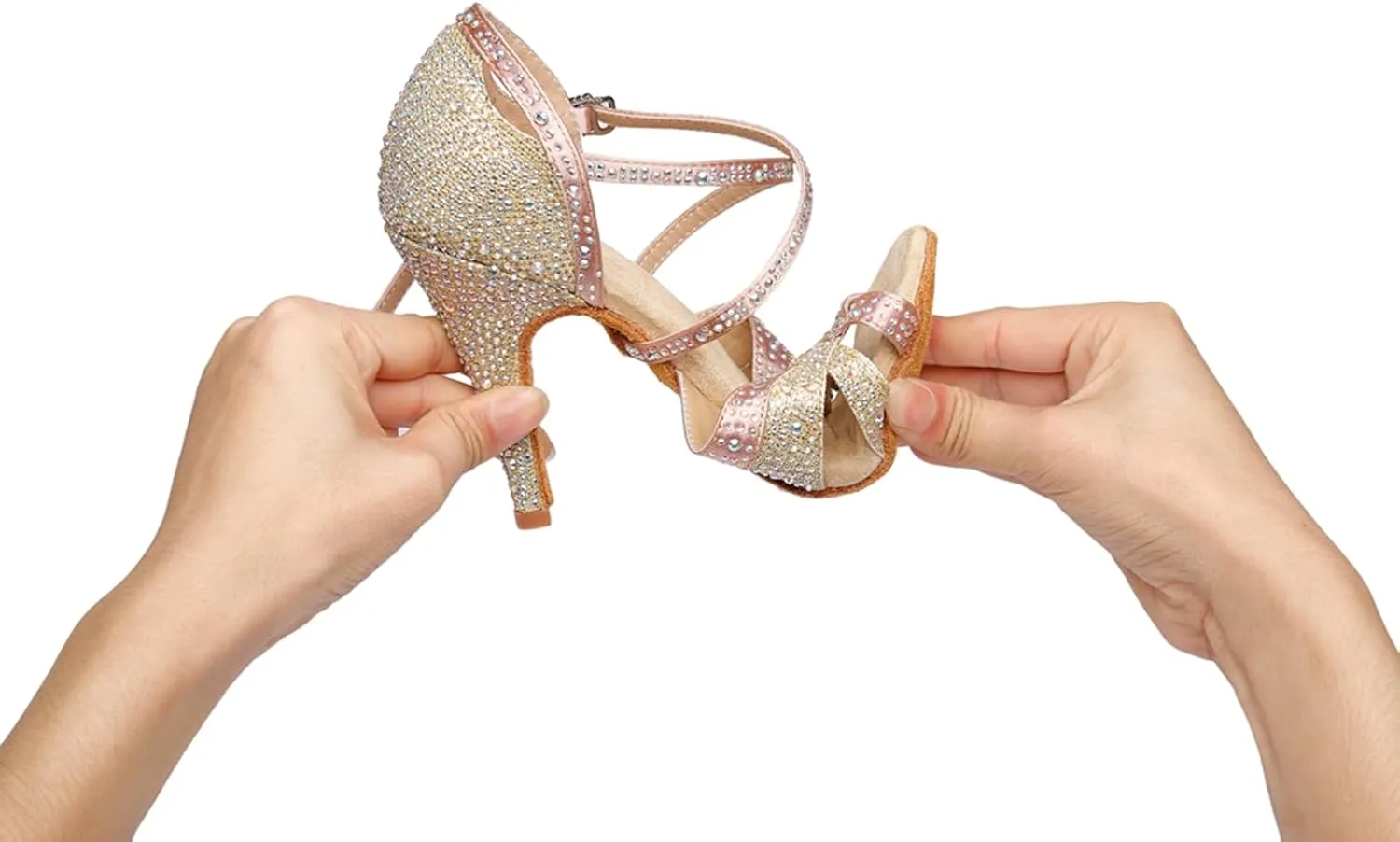 Women's Sparkle Rhinestones Peep Toe Satin Ballroom Modern Tango Party Wedding Performence Professional Dance Shoes