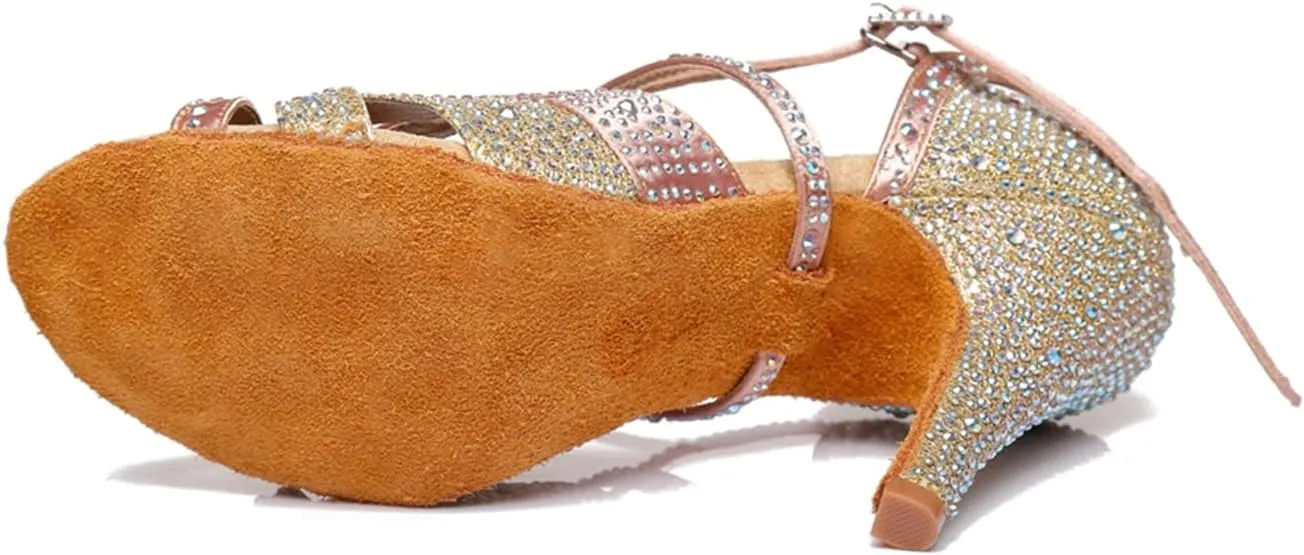Women's Sparkle Rhinestones Peep Toe Satin Ballroom Modern Tango Party Wedding Performence Professional Dance Shoes