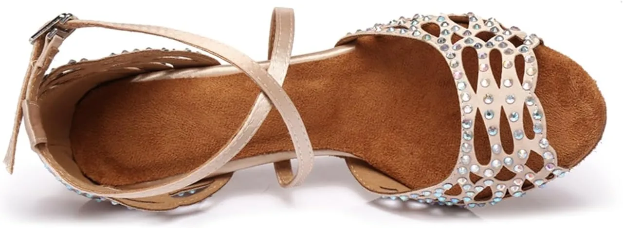 Women's Sparkle Rhinestones Peep Toe Satin Ballroom Modern Tango Party Wedding Performence Professional Dance Shoes