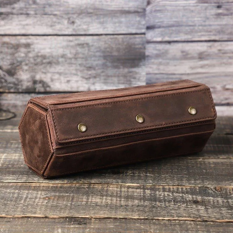 Woosir Leather Hexagon Watch Roll Case for 3 Watches