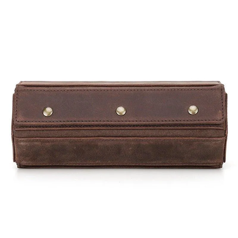 Woosir Leather Hexagon Watch Roll Case for 3 Watches