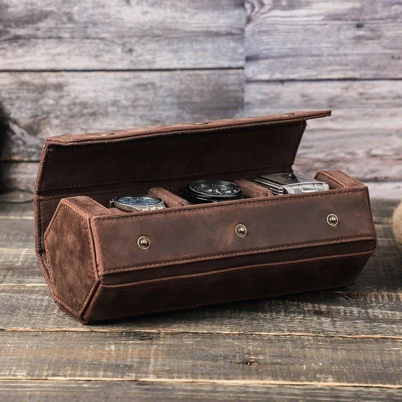 Woosir Leather Hexagon Watch Roll Case for 3 Watches