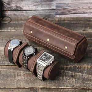 Woosir Leather Hexagon Watch Roll Case for 3 Watches