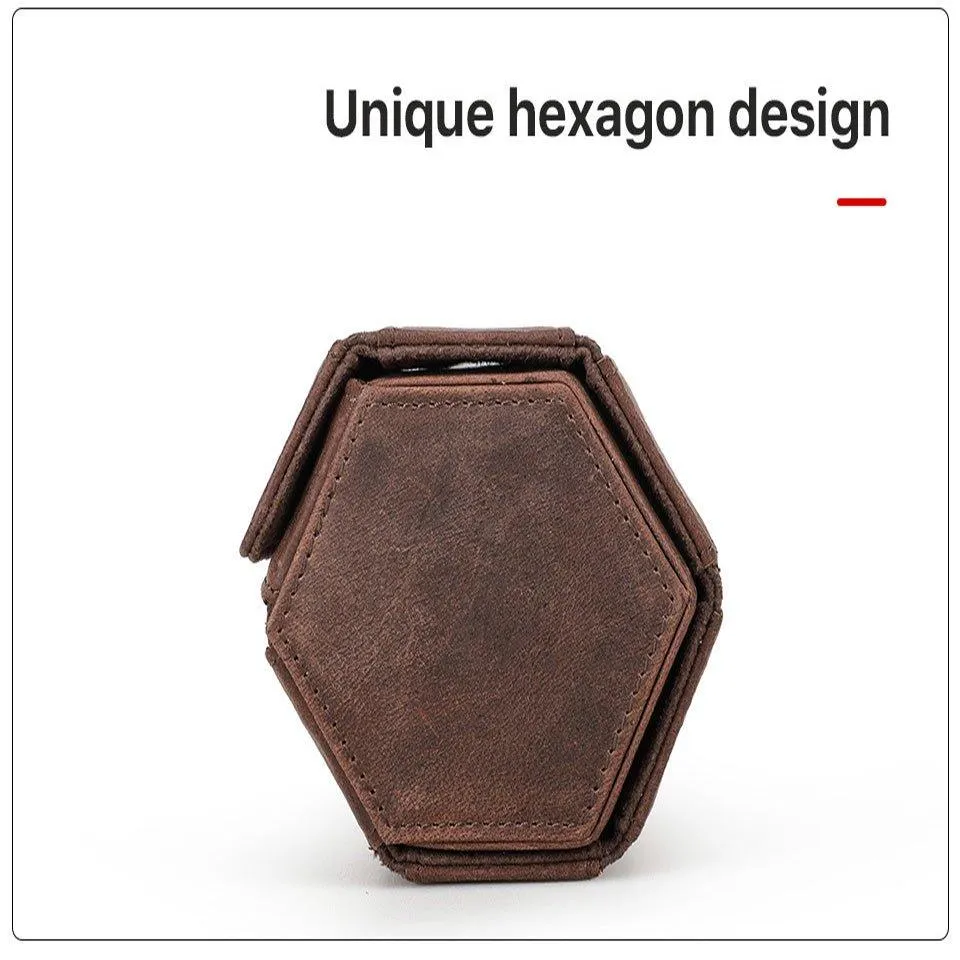 Woosir Leather Hexagon Watch Roll Case for 3 Watches