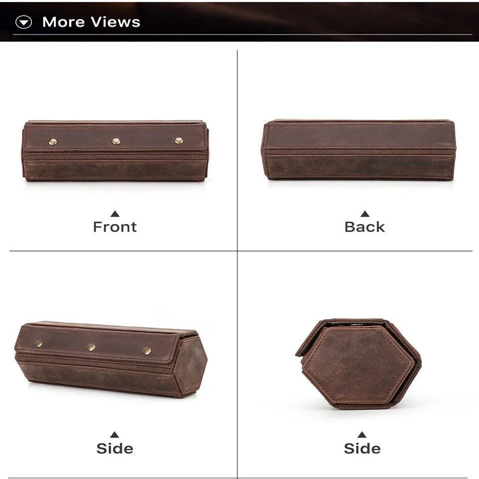 Woosir Leather Hexagon Watch Roll Case for 3 Watches
