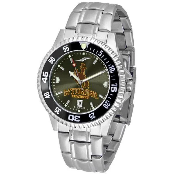 Wyoming Cowboys Mens Competitor Ano Poly/Leather Band Watch w/ Colored Bezel